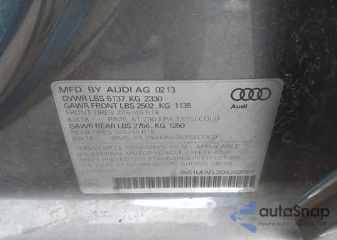 2013 Audi Allroad 2.0T Premium Plus from USA, damaged, VIN WA1UFAFL2DA203067